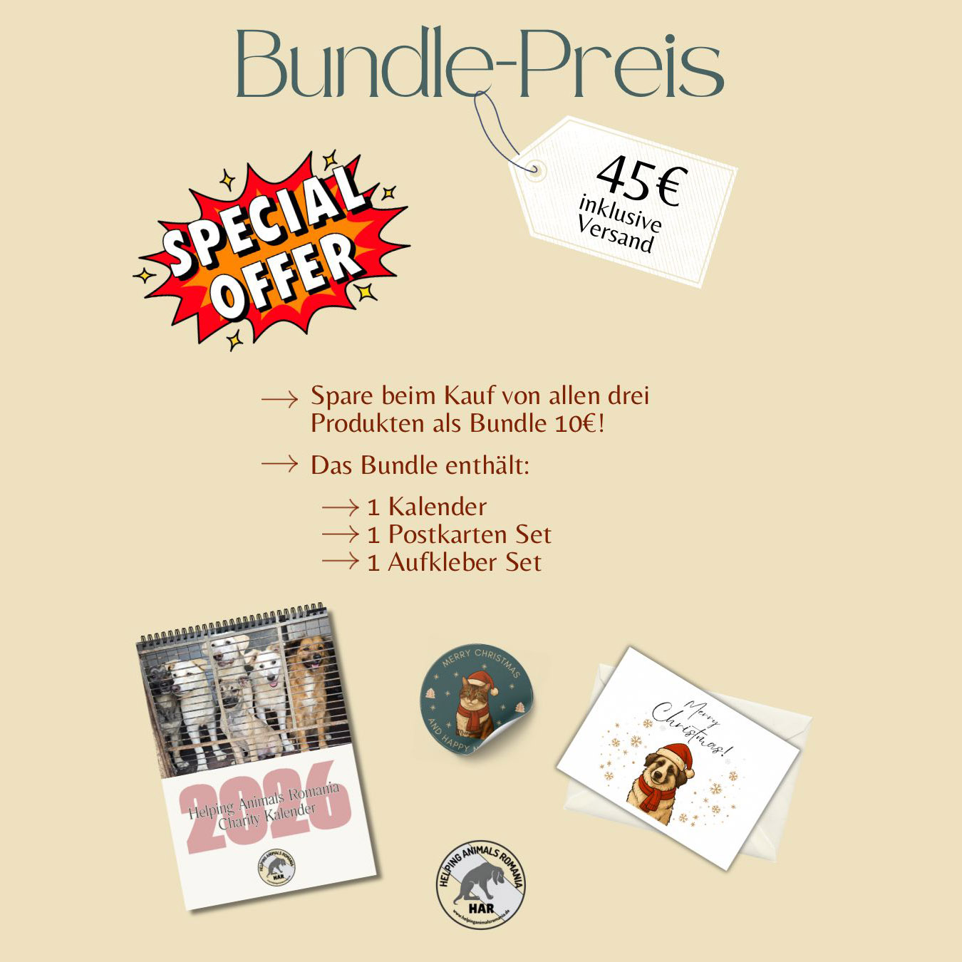 Charity-Bundle – Kalender, Postkarten & Aufkleber