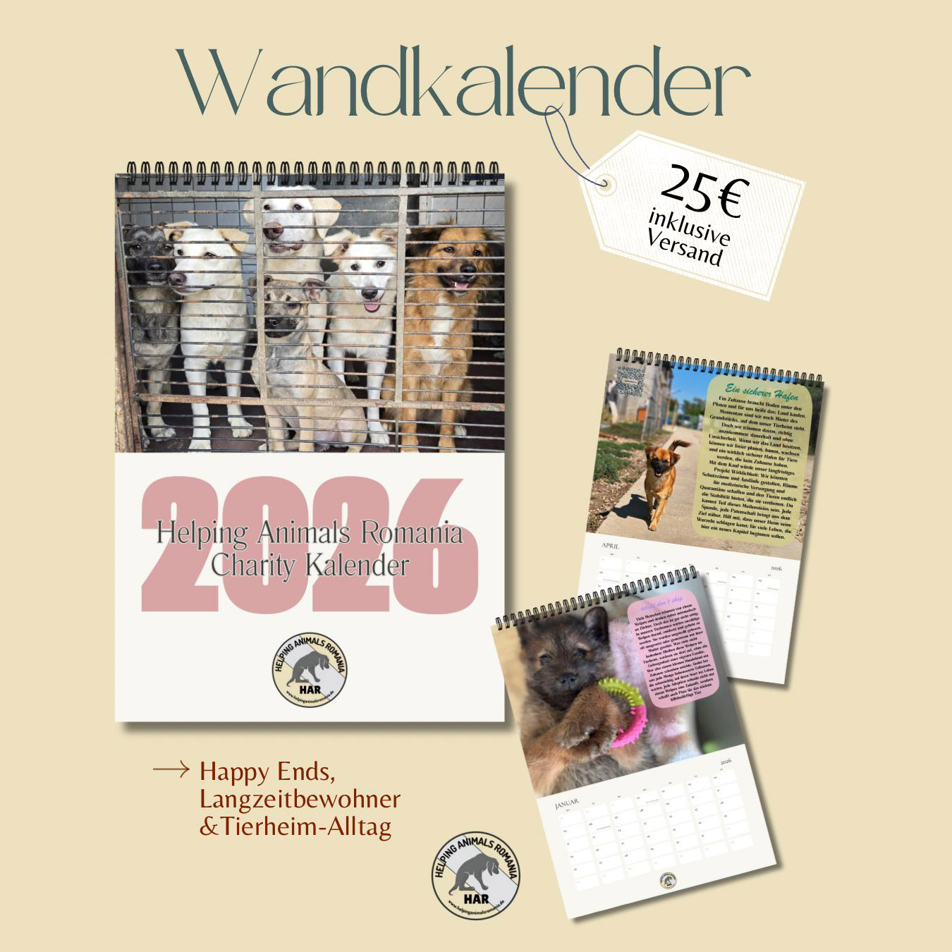 Charity Wandkalender 2026 Hunde